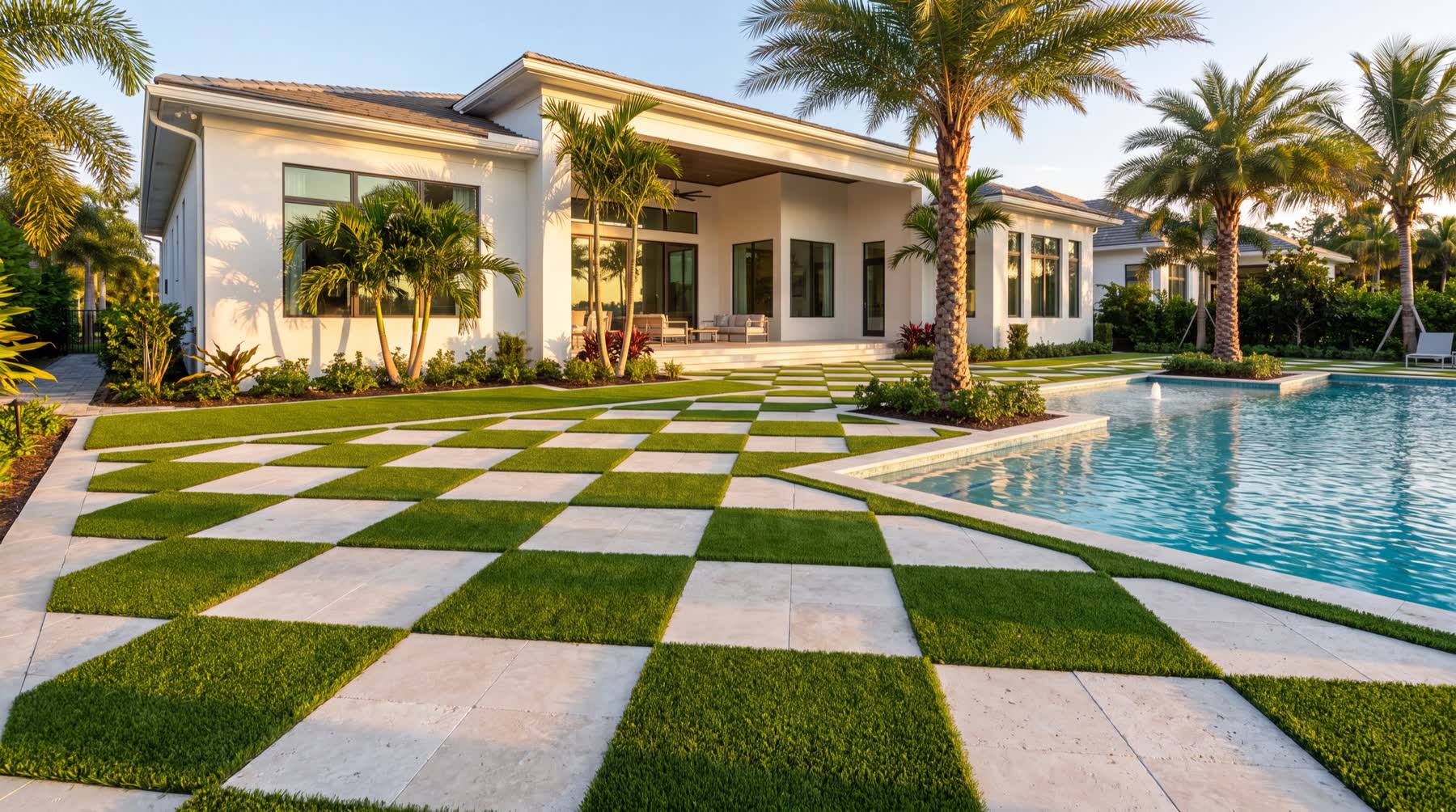 Checkerboard paver patio installed by Groundworks in Brevard County